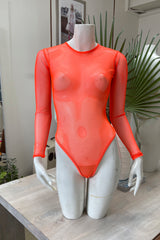 DJ SI 2024-  Neon Orange Mesh Bodysuit